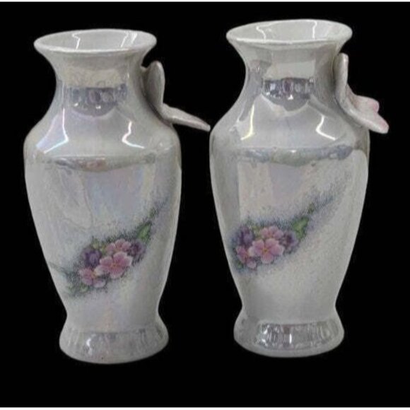 Unbranded Other - Opalescent Glaze Porcelain Vases 1970s Butterfly Carnival Glaze Ceramic Petite